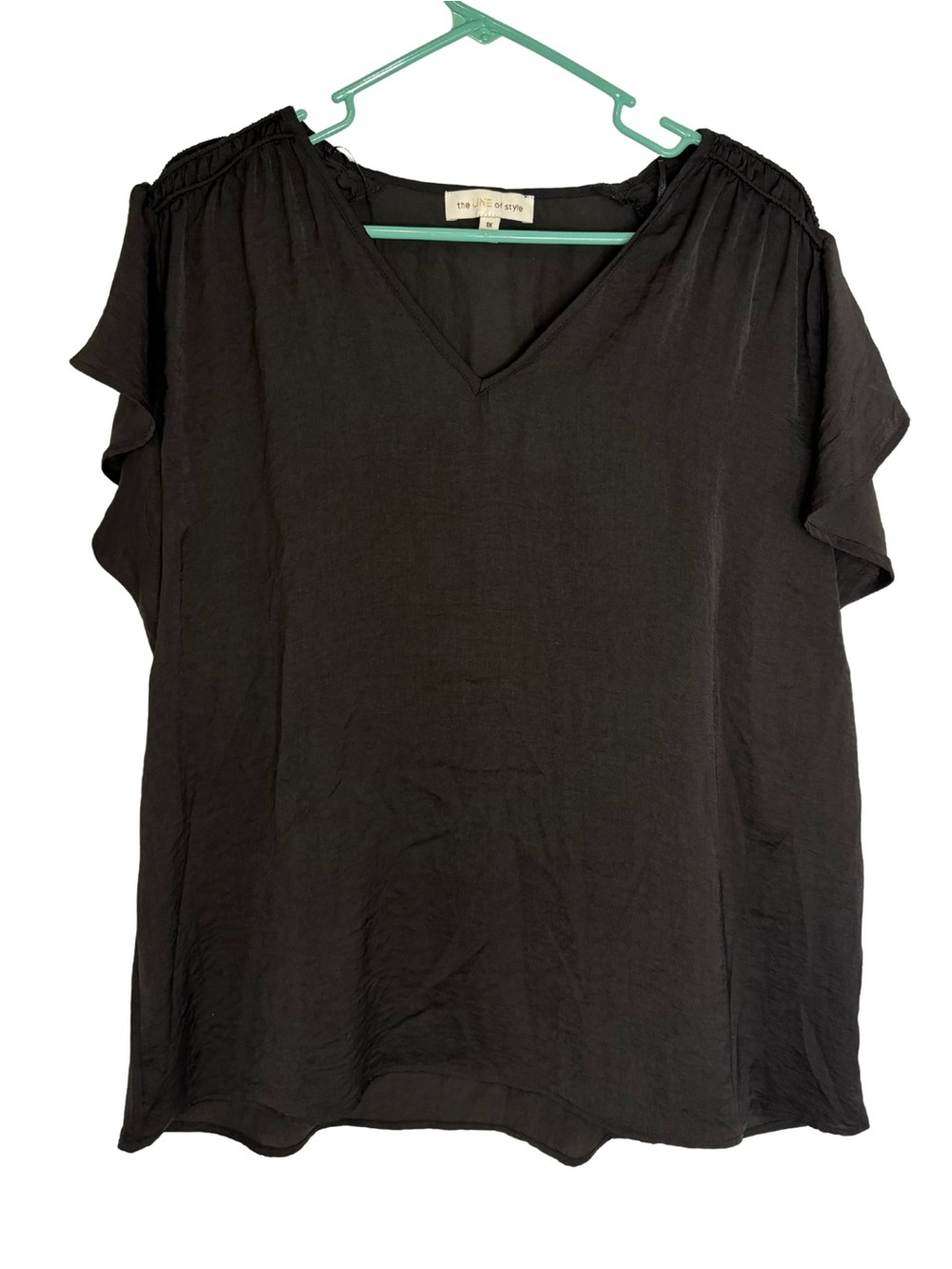 3/$20 The Line of Style Black V-Neck Flutter Sleeve Blouse